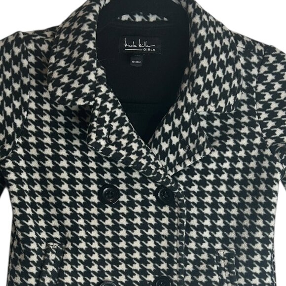 Nicole Miller Girls’ Houndstooth Pea Coat | Black White Winter Jacket Size 6/6X - Picture 3 of 4